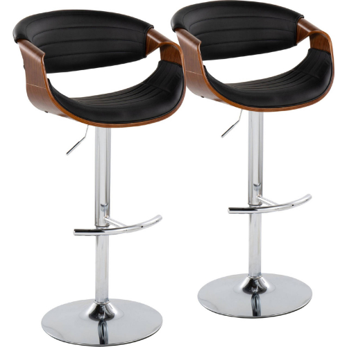 Symphony Adjustable Swivel Bar Stool in Chrome, Walnut Wood & Grey Leatherette (Set of 2)